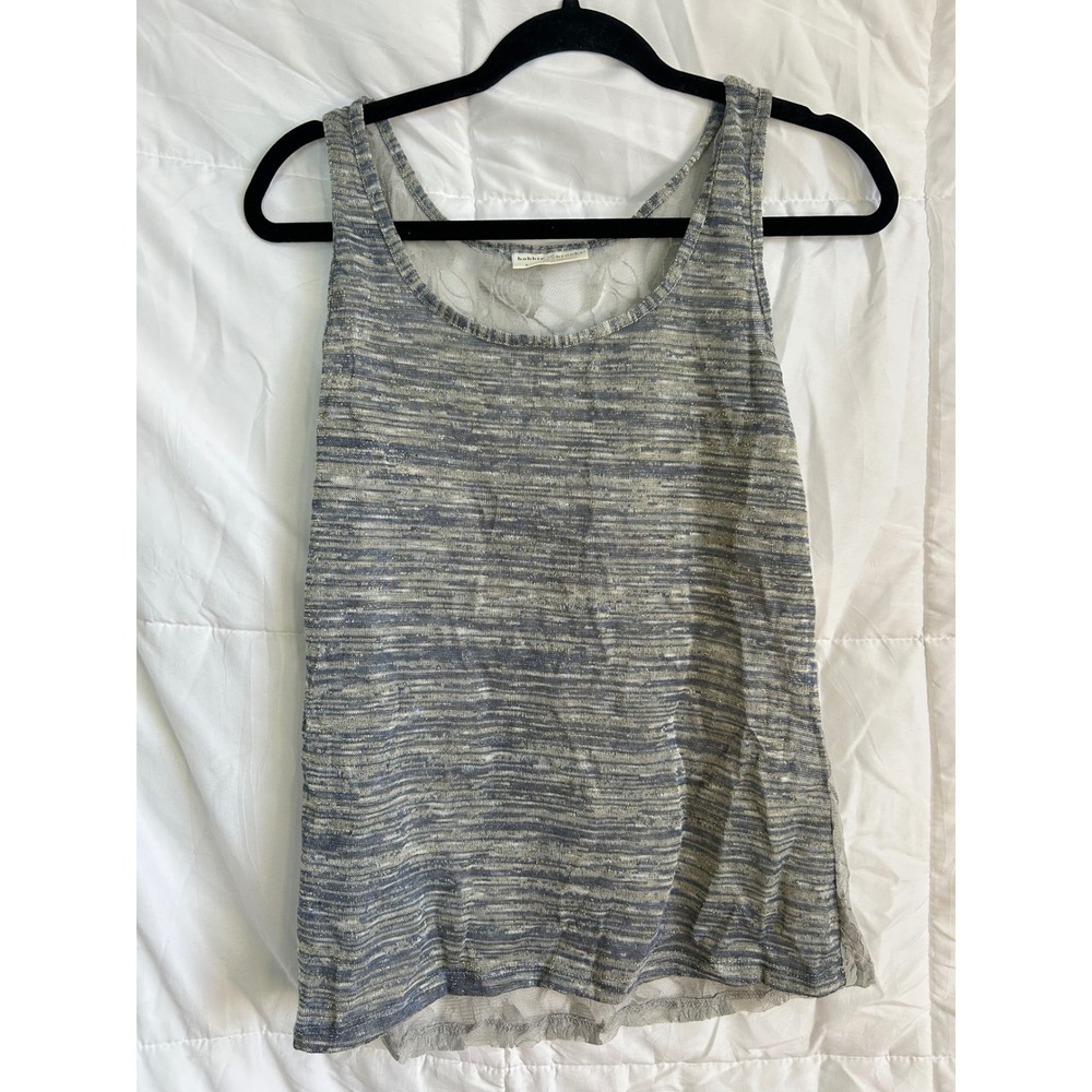 Bobbie Brooks Ladies Lightweight Lace Overlay Tank Top Blue Gray Metallic Size L